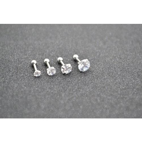 Free Shippment 20PCS Body jewelry-Round CZ Gems Ear Stud Tragus/Helix Bar/Stud Prong set Earring 3mm 4mm 5mm 6mm