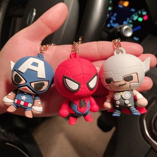 Creative Cartoon Marvel Hero Doll Keychain Avengers Iron Man Spiderman Epoxy Keyring Couple Bag Accessories Car Key Chain