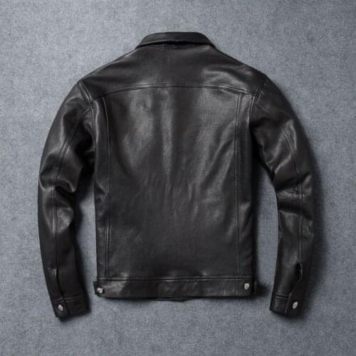 Brand Mens Sheepskin Moto Biker Jacket Slim Fit Lapel Real Leather Short Coat Street Vintage Single Breasted Casual Outwear