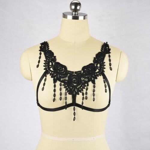 New sexy stockings with garters CUSTOMED BLACK STRAPPY bondage bra BONDAGE CAGE BODY gothic harness TOP SEXY BIKINI BRA