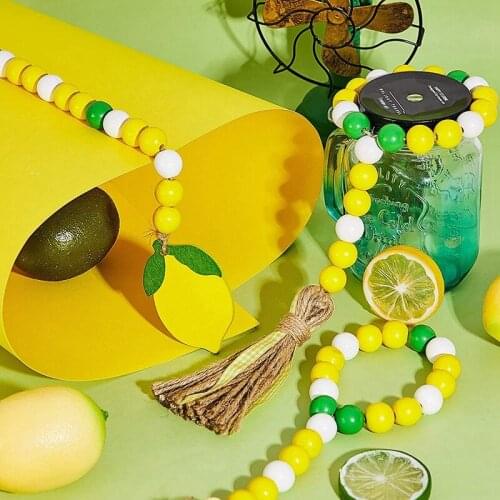 Lemon Wood Bead Garland Rustic Beaded Garland with Tassels Farmhouse Bead Hang Decor Wooden Beaded for Wall Decor