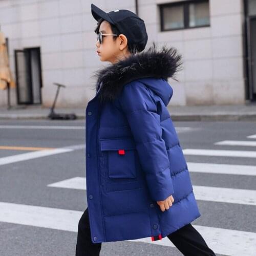 Children Winter Down cotton Jackets for Boys 2019 New Fur Hooded Thin Long Kids Clothes Coat Warm Parka Teenage Outwear LZ457
