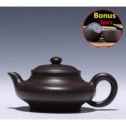 220ML Handmade Porcelain ZiSha Tea Pot Chinese Teapots Ceramic Yixing Teapot Set Purple Clay Teapots Bonus 3 Tea Cups Gift Box