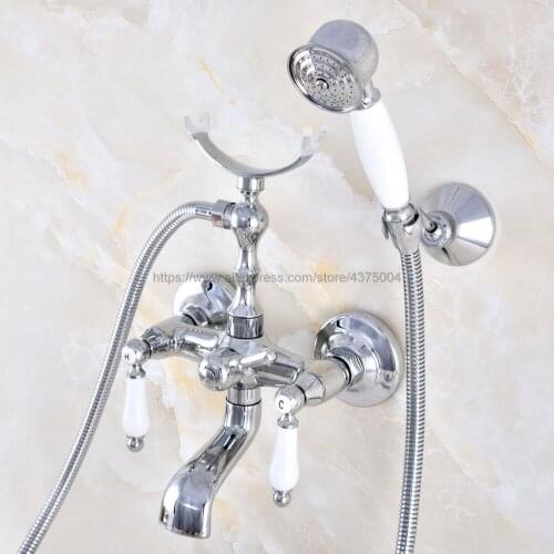 Chrome Bathroom Tub Faucet Telephone Style Bathroom Bathtub Wall Mounted With Handshower Swive Tub Spout Nna712