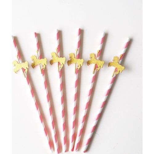 Pink and Gold Carousel Horse Straws Carousel Baby Shower Decor Carousel First Birthday Pink and Gold First Birthday
