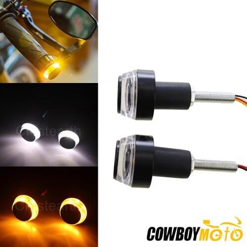 Motorcycle 7/8" 22mm Handlebar End Grips LED Indicator Turn Signals Bar End Plug For Honda Suzuki Kawasaki Yamaha Cafe Racer