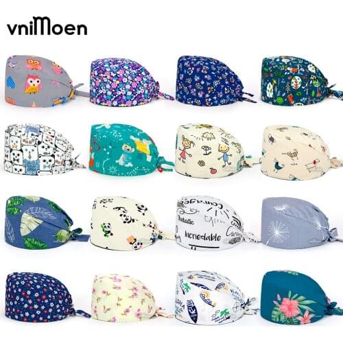 Beauty salon Nurse Nursing Scrub cap gorros quirurgicos Floral Bouffant Sanitary Cap Sweatband Cartoon Printing Caps wholesale