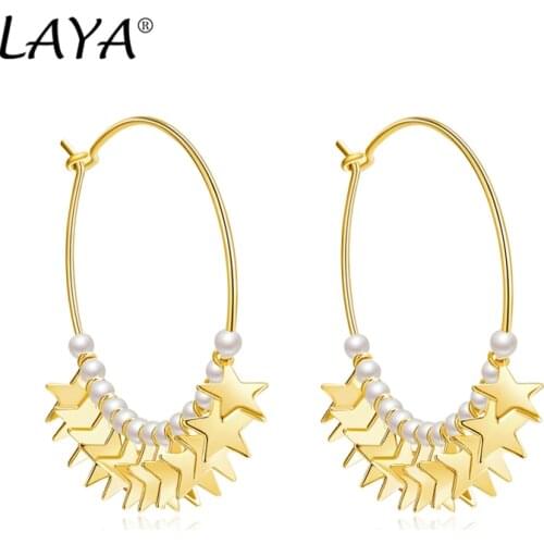 LAYA Real 925 Sterling Star Simple Personality Pearl Earrings Women Korean Style Jewelry 2021 Trend Beads For Jewelry Making