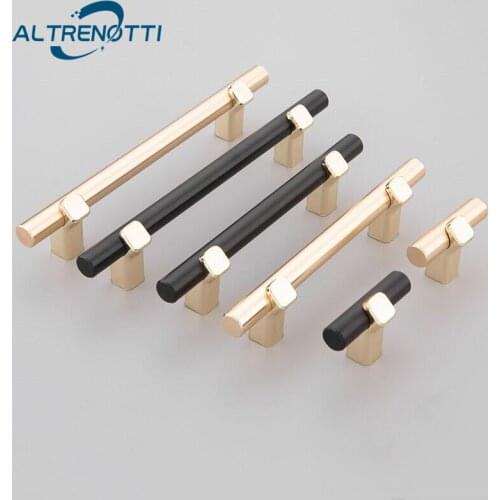 Furniture Handle Zinc Alloy Long Size Modern T Bar Gold Black Wardrobe Cabinet Door Pull Kitchen Cupboard Drawer Knob Hardware