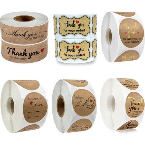 Vintag scrapbooking thank you stickers seal cute kraft Adhesive labels Decorative sticker kitchen jar Personalized sticker rol