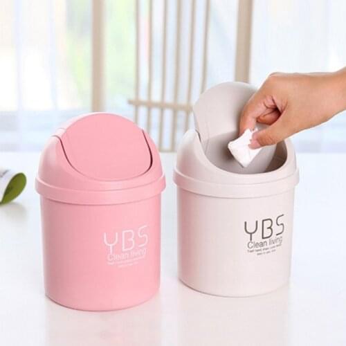 1Pc New Mini Desktop Waste Bin Small Trash Can Household With Bins Desk Storage Bucket Office Supplies Desk Lid Waste Trash Can