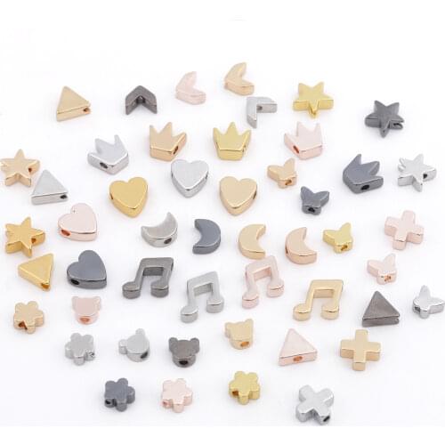 10pcs/lot Metal Gold Silver Cross Heart Star Crown Shaped Loose Spacer Beads for Jewelry Making Handmade Diy Charms Bracelet