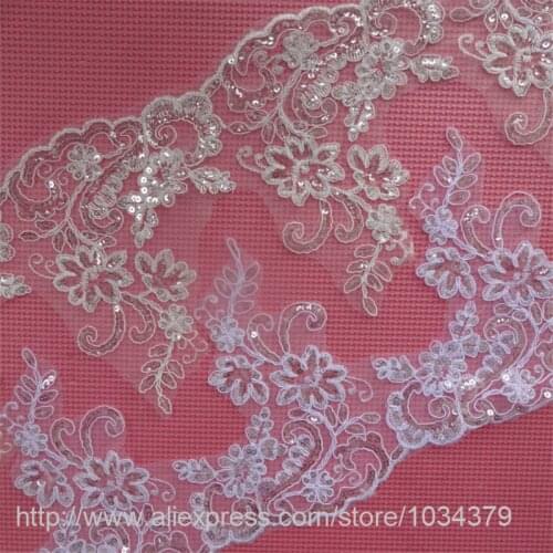 Delicate 9meters 18cm Sequins Ivory, White Fabric Flower Venise Venice Lace Trim Applique Sewing Craft for Wedding Dec. LW0054