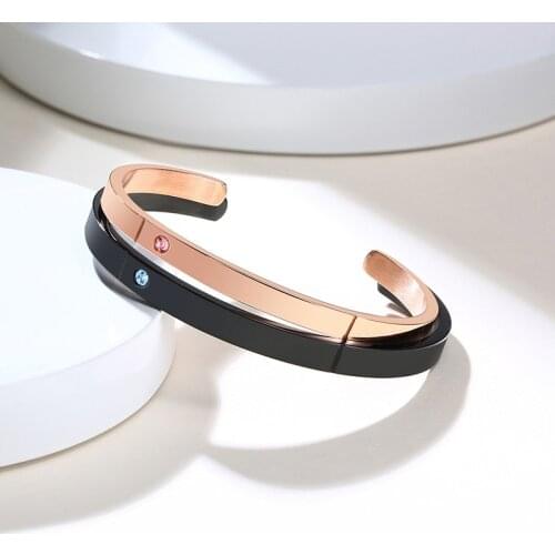 ZORCVENS New Brand Personality Stainless Steel Bangle for Couple CZ Stone Custom Name Wedding Bracelet Bangle Dropshpping