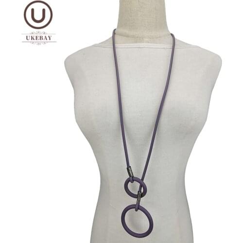 UKEBAY New Long Necklaces Purple Rubber Sweater Chain For Women Round Pendant Necklace Handmade Big Jewelry Necklace Wholesale