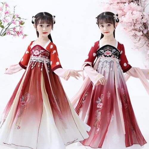 Girls Hanfu Chinese Folk Dance Costumes Ancient Cosplay Chinese Traditional Dress Stage Gowns Performance Photography Costume