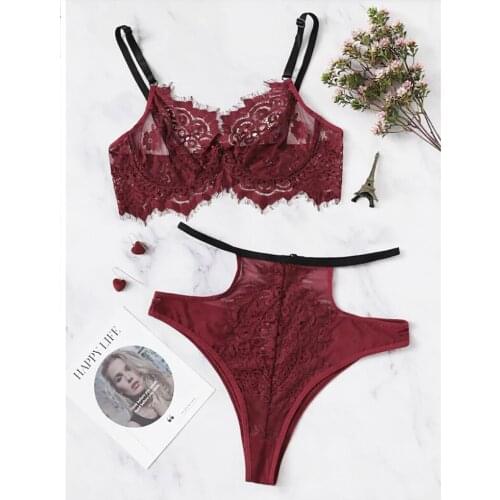 European Style Sexy Underwear Suit Eomens Underwear Fashion Hollow Out Strap Bra Sexy Solid G-String Pants Female Lingerie Set