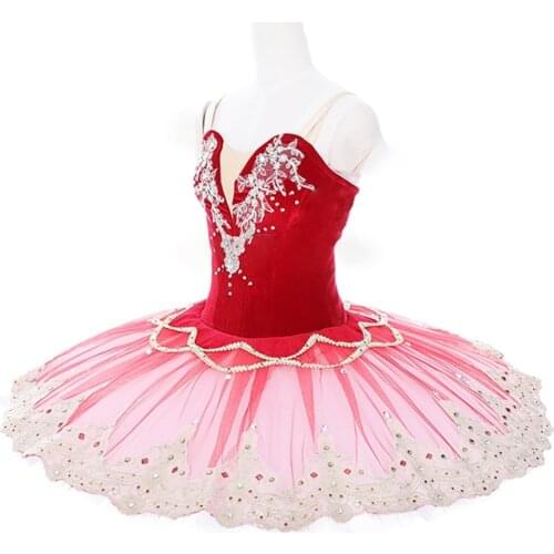 Red Ballerina Professional Ballet Tutu Kids Girls Ballerina Dress Costumes Swan Tutu Ballet Woman Girls Adults Pancake Dress