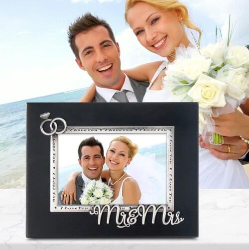 LASODY Mr and Mrs Expression Picture Frame Mr & Mrs Wedding Registry Wedding Gift 4x6 Antique Silver Plated Tabletop Photo Frame
