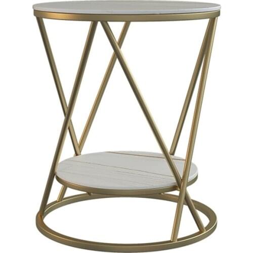 Nordic Light luxury rock board edge corner iron round double-layer living room sofa bedroom side cabinet