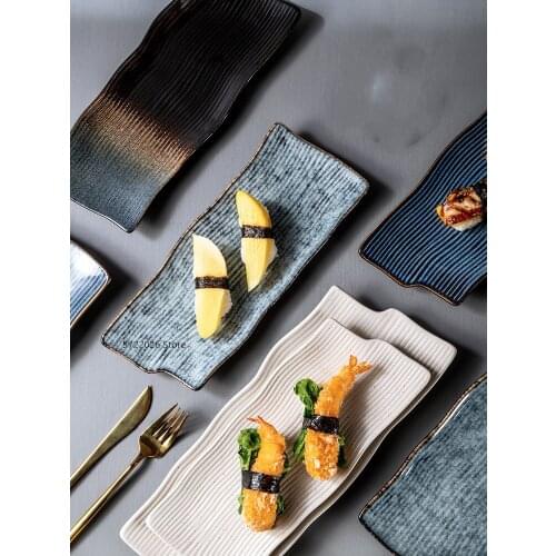 Japanese sushi plate rectangular ceramic sashimi flat creative tableware irregular household fruit long plate