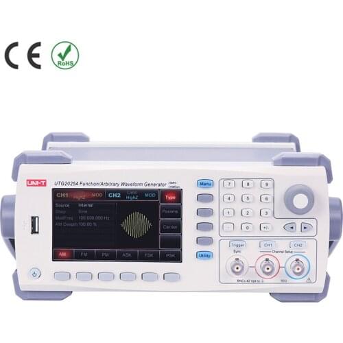 UNI-T UTG2025A Function / Arbitrary Waveform Generator 200MS/s 25MHz Channels 2 USB Device 4.3 Inches 64K Color TFT LCD Display