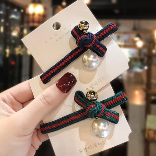 Retro Bowknot Pearl Hairpin Fashion Girls Duckbill Clip Elegant Women Barrettes Hairpins Hairgrips Headwear Hair Accessories