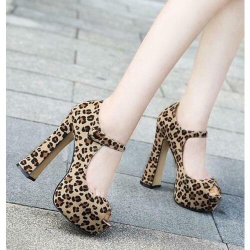 OLOMLB Womens Platform Shoes Buckle Strap Sandals Block High Heel Pumps 14CM Peep Toe 5Colors 34-46 Plus Size