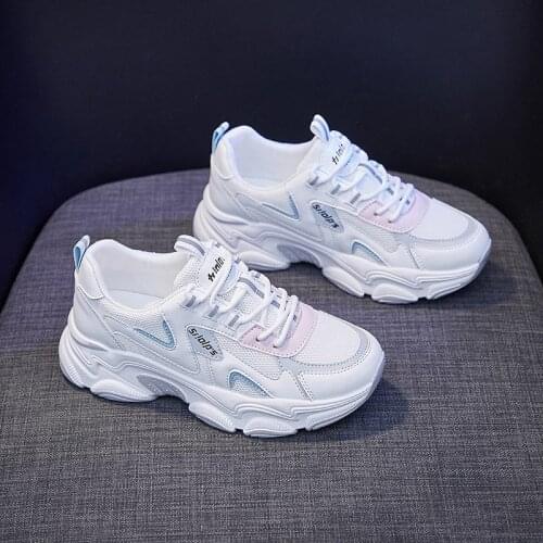 2021 Sneakers Fashion Women Shoes Blue White Mesh Casual Shoes Trainers Lace-Up Platform Sneakers Women Vulcanize Footwear