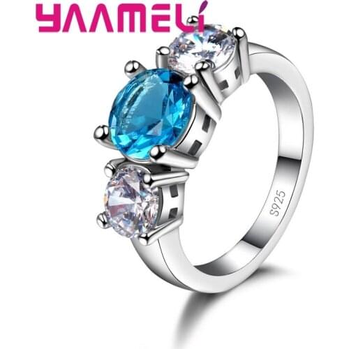 925 Sterling Silver Wedding Engagement Band Rings for Women Female Shining Cubic Zircon Claw Setting New Fashion Jewelry