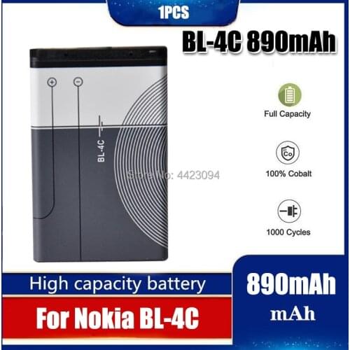 1pc 890mAh Replacement BL-4C BL4C Cell Phone Battery Nokia 6100 6125 6136 6170 6300 7705 7200 7270 8208 BL 4C Batteries