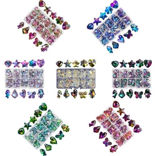 100Pcs/Box Colorful Crystal Pendant Starfish Star Heart Fish Leaf Butterfly Palm Shape Glass Beads DIY Making Earing Necklace