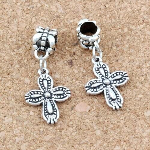 15pcs/lot Dangle Cross Flower Charm Big Hole Beads Fit European Charm Bracelet Jewelry 13x30mm A-273a
