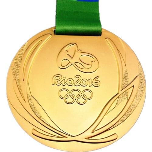 1x 2016 Brazil Rio Medals Gold Emblem Athlete Awards Badge Sport Player Medal With Ribbon Toys Gift Accessories 60x5 mm S