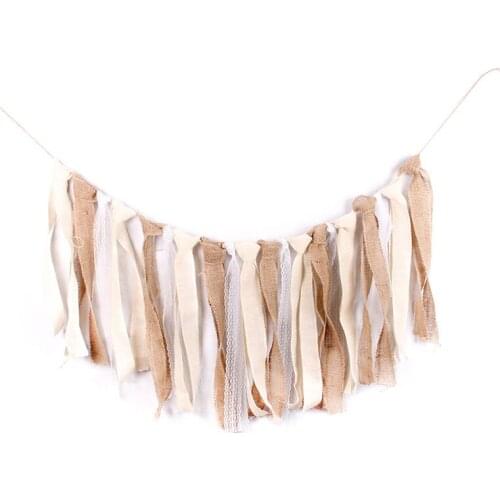 2m White Ribbons Fabric Burlap Lace Bunner- Rustic Banner for Home Decoration Wedding Event Baby Shower Party Supplies - 5.2 FT