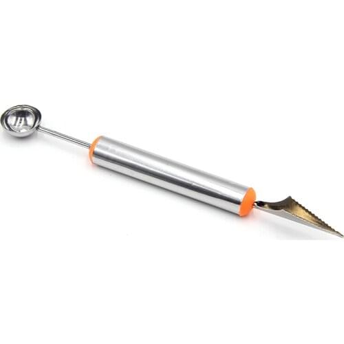 2 in1 Multifunction Stainless Steel Fruits Carving Knife Melon Baller Scoop Fruit Spoon Fruit Vegetable Tools Ice Cream Spoon