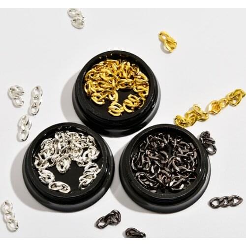 20pcs/Bottle 3-knot Nail Metal Chains 4*14mm Silver/Gold/Black Color Nail Chains Alloy Jewelry For UV Gel Polish DIY Chains #RE5