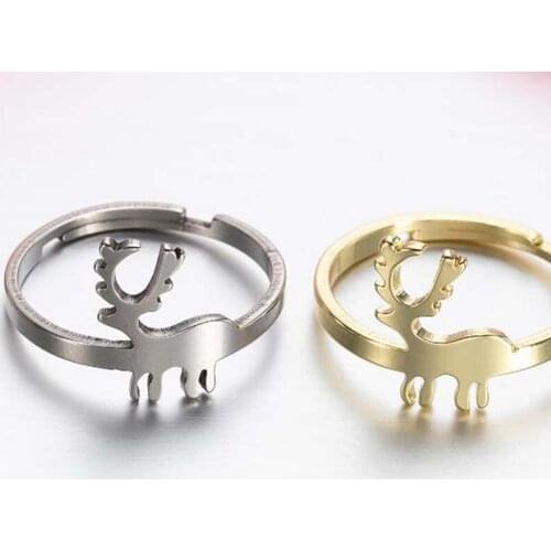 2020 Womens Fashion Ring Gold Stainless Steel Deer Antler Silhouette Ring Wedding Mens and Womens Rings Halloween Christmas