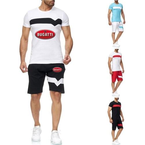 2021 Bugatti Logo Summer Sportswear Suit New Mens Casual Sportswear Cotton T-shirt Shorts Two-piece Fashion Fitness Track Suit