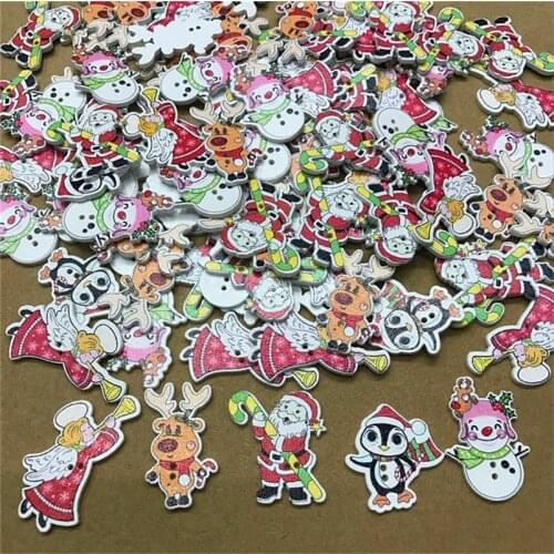 500PCS 2 Holes Snowflake Christmas Printed Wooden Buttons DIY Scrapbooking Sewing Accessories 25MM-35MM Button Decorative