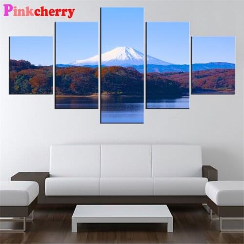 Diamond Painting 5 Panel japan mountain landscape 5D Diy Full Square/Round Drill Embroidery Mosaic Cross Stitch Wall Decor
