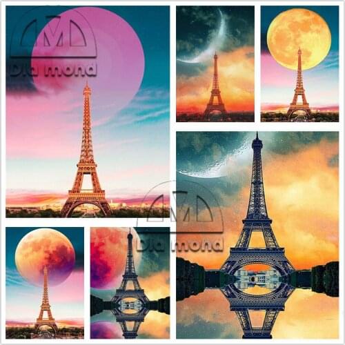 Diy Diamond Painting Paris Tower Moon Landscape Diamond Embroidery Cross Stitch Full Drill Rhinestone Mosaic Pictures Home Decor