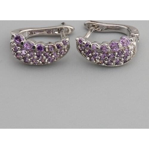 Flawless Purple Stone 2*2mm Semi-precious Silver Cool For Womens Earrings ED0713