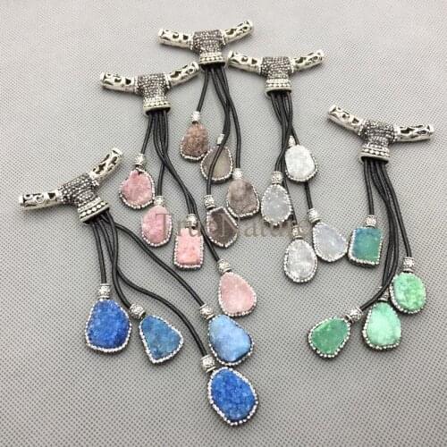 Boho Style Druzy Crystal Tassel Pendant Charm Silver Electroplated Paved Crystal Charm PM4680