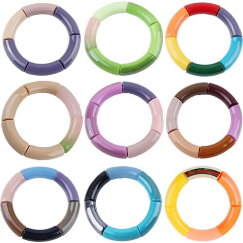 New Multicolor Beaded Bracelets & Bangles For Women Acrylic Elastic Curved Bead Chain Charm Bracelet Fashion Women Jewelry 2021