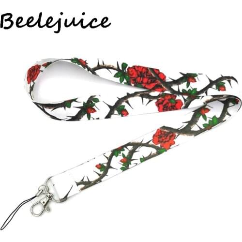 Rose blossoms trunk Neck Strap Lanyard keychain Mobile Phone Strap ID Badge Holder Rope Key Chain Keyrings cosplay Accessory