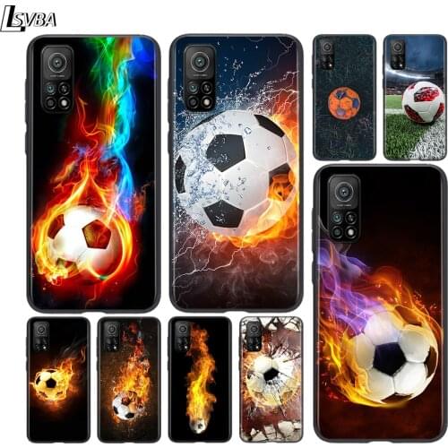 Fire Football Soccer Ball For Xiaomi Mi Poco F1 F2 X2 X3 M2 M3 Pro NFC 10T Pro Lite Note 10 Pro Mix 3 6 5 Black Phone Case