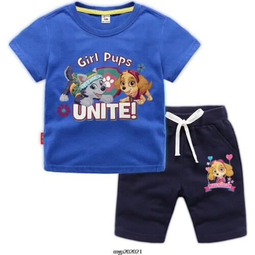 New PAW PATROL Fashion Casual Summer Hot Sale Boys and Girls Childrens Short Sleeve Cartoon T-shirt Top + Shorts 2pcs Set