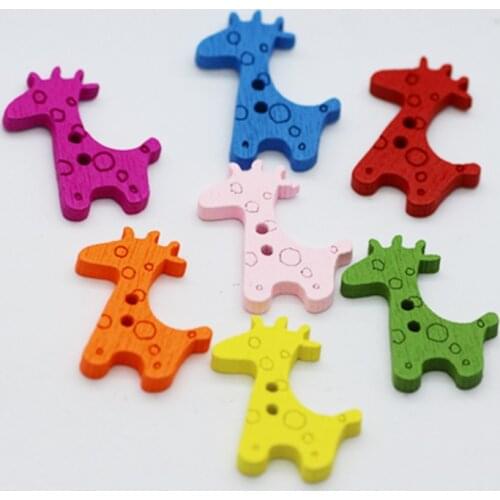 JYMISS DIY 100pcs 2-holes buttons Giraff Wood Flatback Buttons
