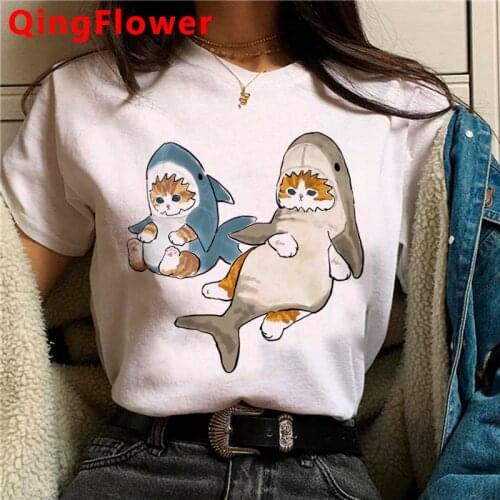 Kawaii Cat Harajuku Funny Cartoon T-shirt Women Cute Anime Ullzang Tshirt Vintage 90s Manga T Shirt Korean Style Top Tees Female